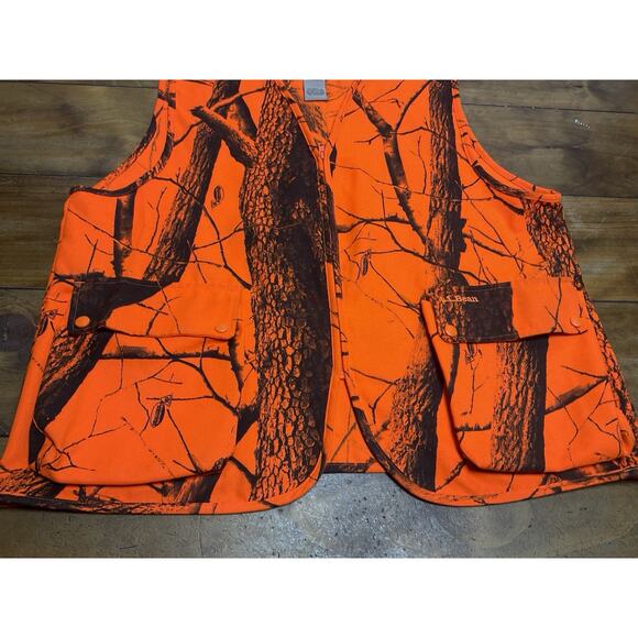 Vintage LL Bean Real Tree Men Vest Large R Orange Camo Hunt Pockets - Picture 7 of 13